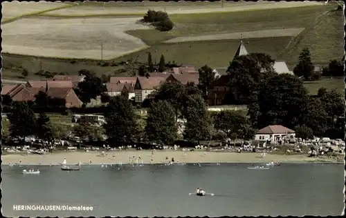 Ak Heringhausen Diemelsee Hessen, Diemelsee, Badestrand, Luftbild