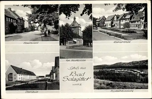 Ak Bad Salzgitter in Niedersachsen, Bezirksamt, Oberschule, Bismarcksiedlung, am Marktplatz