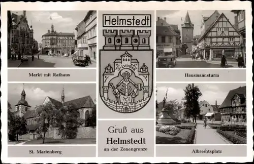 Ak Helmstedt in Niedersachsen, Markt, Rathaus, Hausmannsturm, St. Marienberg, Albrechtplatz