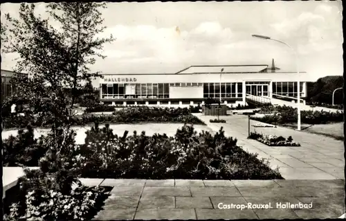 Ak Castrop Rauxel im Ruhrgebiet, Hallenbad, Außenansicht