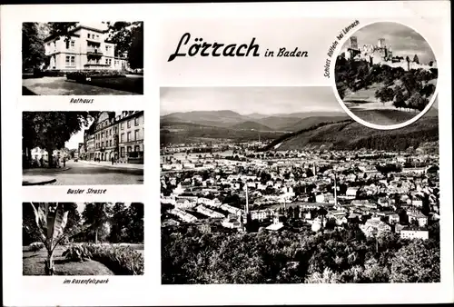 Ak Lörrach in Baden, Schloss Rötteln, Rathaus, Basler Straße, Rosenfelspark