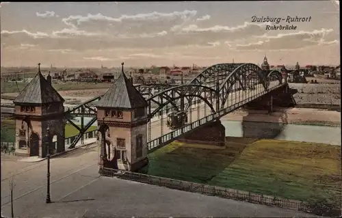 Ak Ruhrort Duisburg Nordrhein Westfalen, Straßenbahn auf der Ruhrbrücke