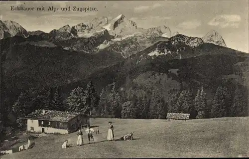 Ak Eckbauer Garmisch Partenkirchen in Oberbayern, Alpspitze, Zugspitze