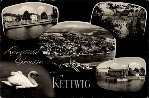 Ak Kettwig Essen im Ruhrgebiet, Teilansicht, Luftbild, Schwan