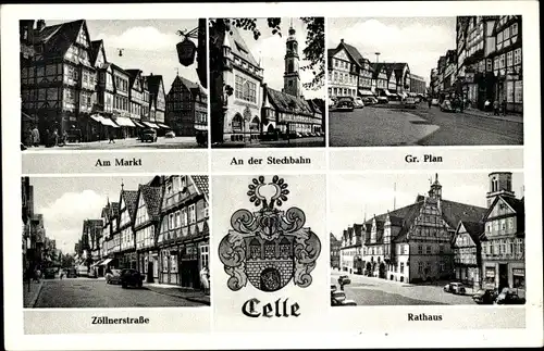 Ak Celle in Niedersachsen, Markt, Rathaus, An der Stechbahn, Zöllnerstraße, Wappen