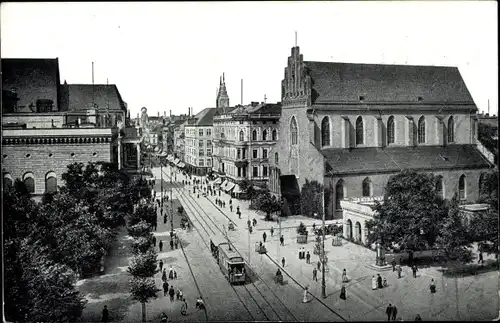 Ak Wrocław Breslau Schlesien, Schweidnitzer Straße, Kirche, Theater