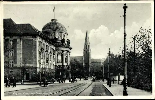 Ak Poznań Posen, Blick auf das Polizeipräsidium u. Paulikirche