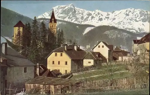 Ak Eisenerz Steiermark, Teilansicht, Kaiserschild