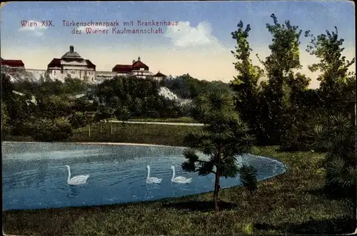 Ak Wien 18 Währing, Türkenschanzpark, Krankenhaus der Wiener Kaufmannschaft