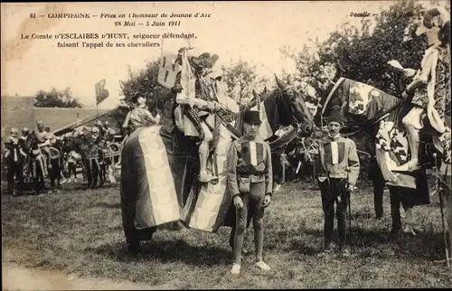 Postkarte Compiègne Oise, Feste der Jeanne d'Arc, 1911, Ritter zu Pferd
