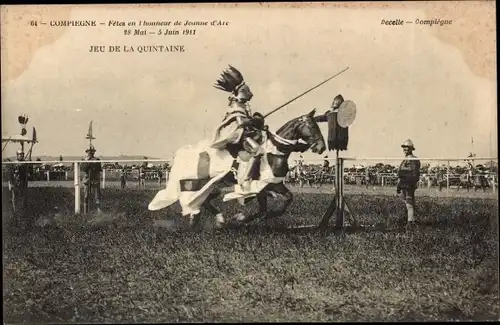 Ak Compiègne Oise, Festlichkeiten zu Ehren von Jeanne d'Arc, 1911, Quintaine-Spiel