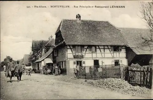 Ak Mortzwiller Alsace Haut Rhin, Hauptstraße und Restaurant Lehmann