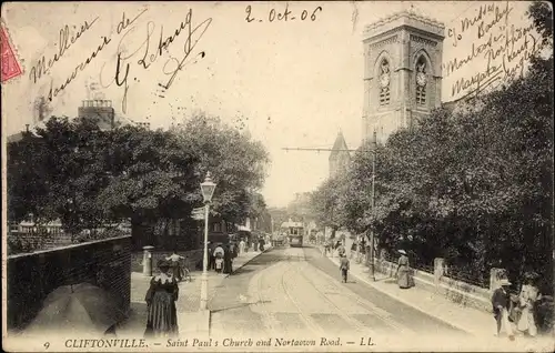 Ak Cliftonville Kent England, Saint Pauls Church und Nortdown Road