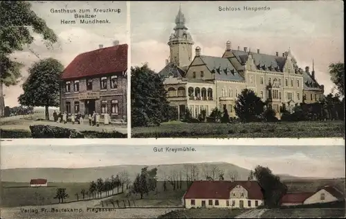 Ak Hasperde Bad Münder am Deister, Gasthaus zum Kreuzkrug, Schloss Hasperde, Gut Kreymühle