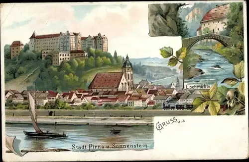 Litho Pirna in Sachsen, Schloss Sonnenstein, Lochmühle