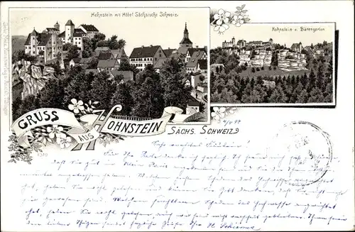 Ak Hohnstein Sächsische Schweiz, Teilansicht mit Hotel Sächsische Schweiz, Bärengarten