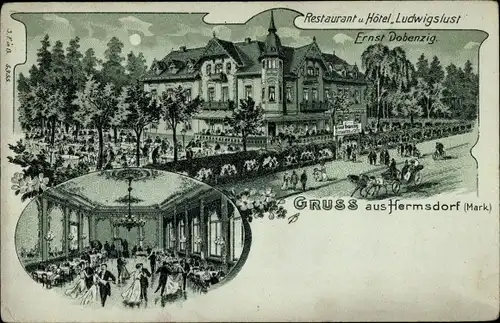 Mondschein Litho Berlin Reinickendorf Hermsdorf, Restaurant und Hotel Ludwigslust