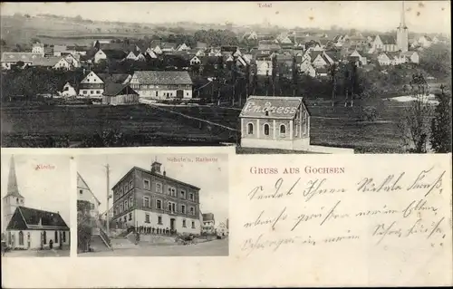 Ak Gochsen Hardthausen am Kocher, Schule, Rathaus, Kirche, Totalansicht