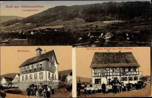 Ak Unterneustetten Murrhardt in Württemberg, Gasthaus zum Hirsch, Schule, Totalansicht