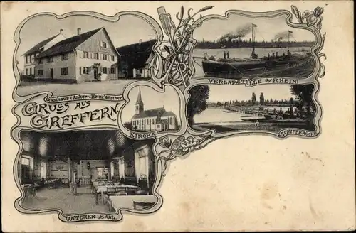 Ak Greffern Rheinmünster am Rhein, Verladestelle, Schiffbrücke, Gasthaus zum Anker