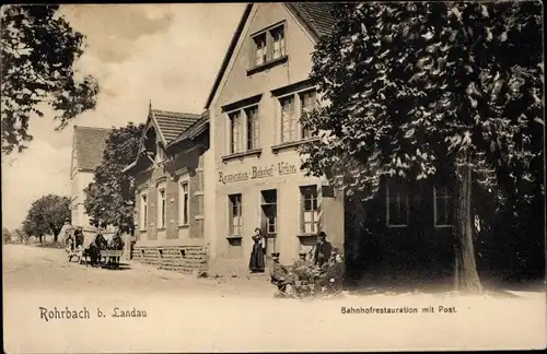 Ak Rohrbach in der Pfalz, Bahnhofrestauration mit Post