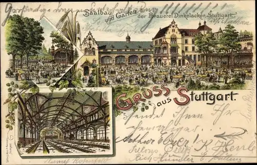 Litho Stuttgart in Baden Württemberg, Brauerei Dinkelacker, Saalbau und Garten