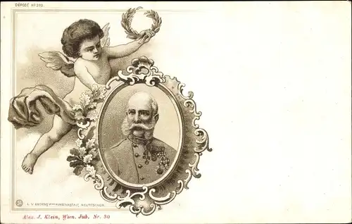 Litho Kaiser Franz Joseph I., Portrait, Engel