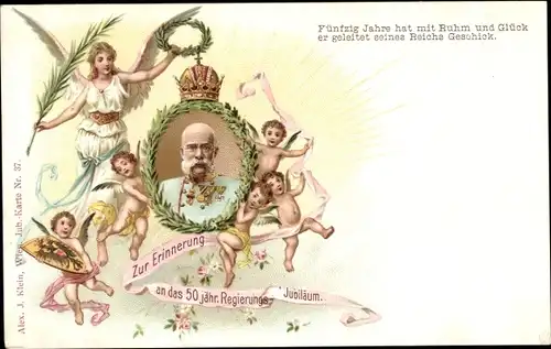 Litho Kaiser Franz Joseph I., Portrait, 50 jähriges Regierungsjubiläum, Engel