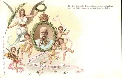 Litho Kaiser Franz Joseph I., Portrait, 50 jähriges Regierungsjubiläum, Engel