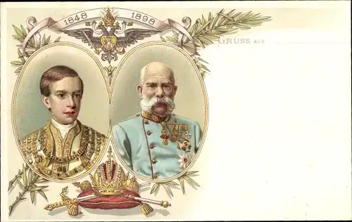 Litho Kaiser Franz Joseph I., Portrait, 50 jähriges Regierungsjubiläum