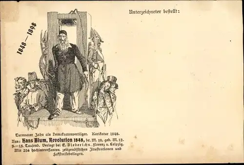 Ak Turnvater Jahn als Demokratenvertilger, Karikatur 1848, Hans Blum, Revolution 1848
