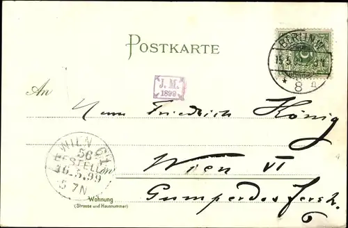Litho Karikatur, Jubiläumskarte Kladderadatsch 1848-1898, Weltkugel, Planeten