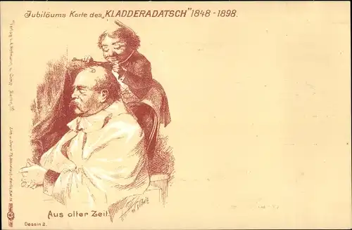 Litho Aus alter Zeit, Fürst Otto von Bismarck, Friseur, Kladderadatsch 1848-1898