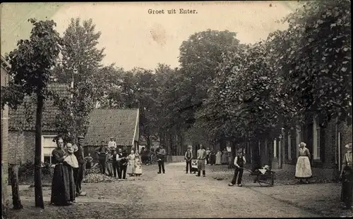 Ak Enter Overijssel, Straße, Anwohner