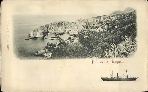 Ak Ragusa Dubrovnik Kroatien, Totalansicht, Dampfer