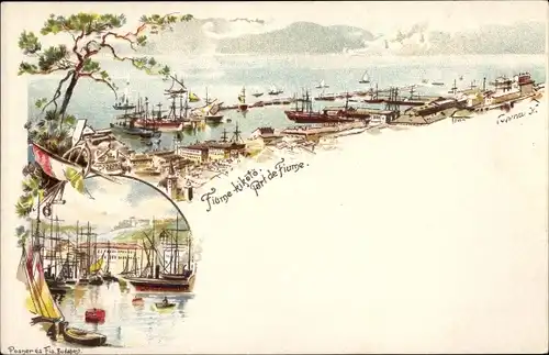 Ganzsachen Litho Rijeka Fiume Kroatien, Hafen, Panorama