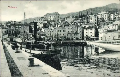 Ak Volosca Opatija Kroatien, Teilansicht, Hafen, Dampfer