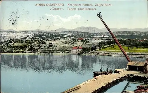 Ak Kraljevica Porto Ré Kroatien, Zaljev Bucht, Thunfischerei