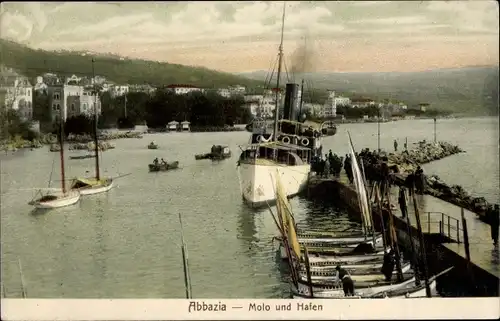 Ak Opatija Abbazia Kroatien, Hafen, Anlegestelle, Dampfer