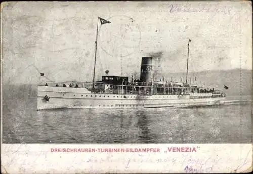 Ak Dreischrauben-Turbinen-Eildampfer Venezia, Triest-Venedig, D. Tripcovich