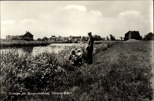 Ak Burgervlotbrug, Ortsansicht, Mann in Uniform