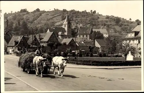 Foto Ak Stadtansicht, Straße, Fuhrwerk, Kühe