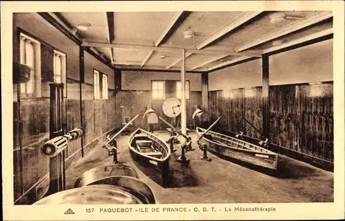 Ak Paquebot Ile de France, CGT, French Line, Mecanotherapie
