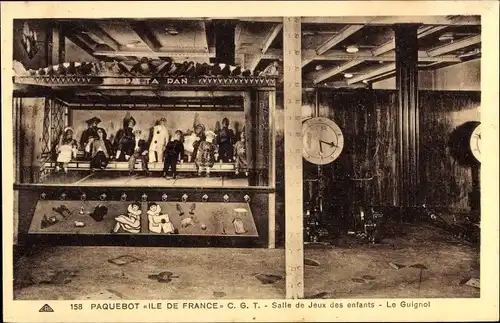 Ak Paquebot Ile de France, CGT, French Line, Kinderspielzimmer, Guignol