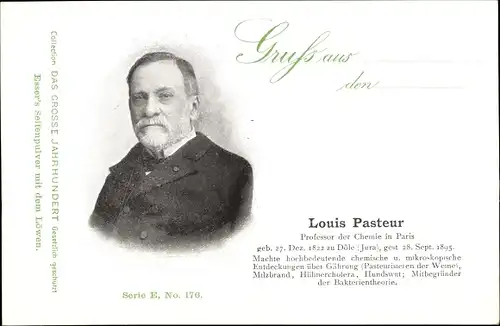 Ak Louis Pasteur, Chemiker, Gegenmittel gegen Tollwut, Portrait, Reklame, Esser's Seifenpulver