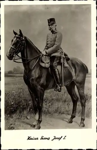 Ak Kaiser Franz Joseph I in Uniform zu Pferd, Säbel
