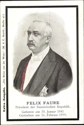 Ak Präsident der französischen Republik Felix Faure, Portrait