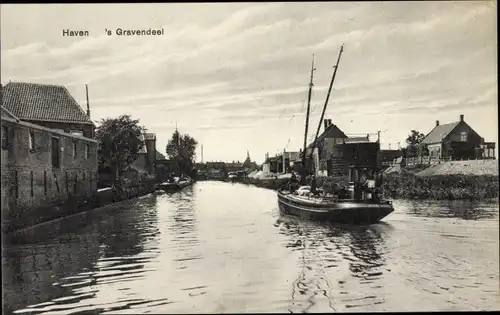 Ak 's Gravendeel Südholland, Haven, Häuser