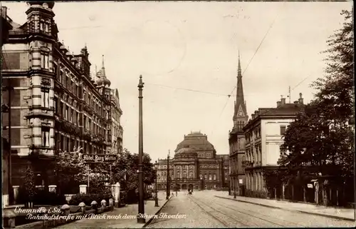 Ak Chemnitz, Bahnhofstraße, Neues Theater, Hotel Burg Wettin