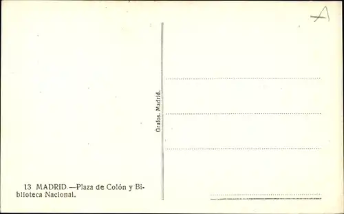 Ak Madrid, Spanien, Plaza de Colon und Nationalbibliothek